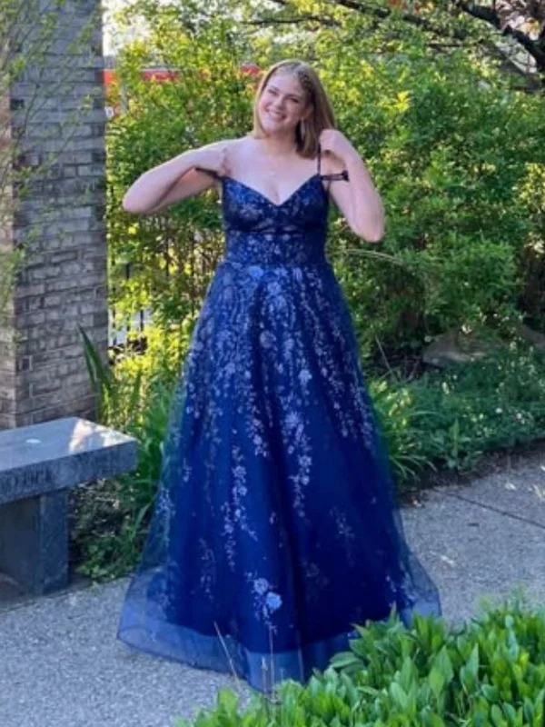 Great Deals backless dressbackless dressShiny Off Shoulder Navy Blue Lace Long Prom Dresses, Navy Blue Floral Formal Dresses, Navy Blue Evening Dresses with Appliques SP3084