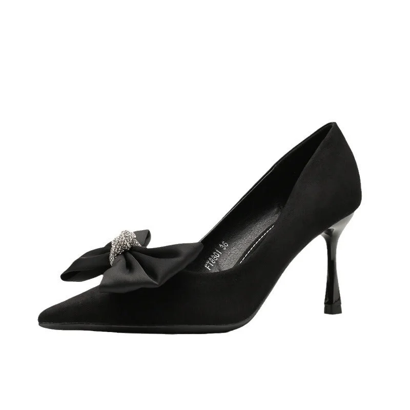 Midnight Madness bodycon dressbodycon dressBlack Suede Bowknot Pointy Stiletto Heels 746813568399