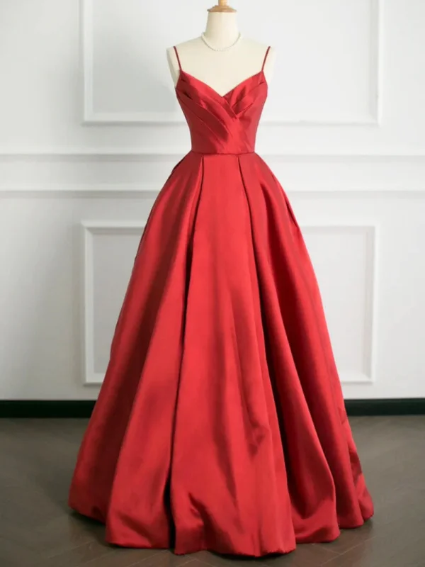 Seasonal Clearance backless dressbackless dressA Line V Neck Open Back Red Satin Long Prom Dresses, Long Red Formal Graduation Evening Dresses SP2866