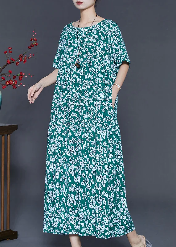 sleek dressStylish Green Oversized Print Cotton Dress Summer