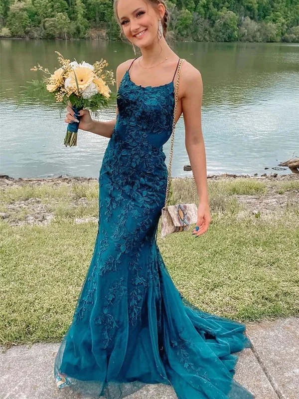 Massive Deals cocktail party dresscocktail party dressFashion Teal Lace Tulle Mermaid Backless Long Prom Dresses, Mermaid Teal Lace Formal Dresses, Teal Lace Evening Dresses SP2319