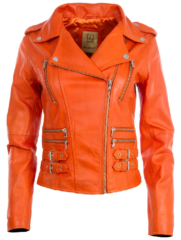 contemporary trench coatAGSM Women's Biker Jacket - Light Orange