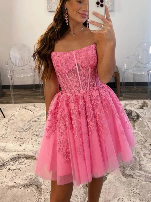 Closeout cocktail dresscocktail dressStrapless Hot Pink Lace Prom Dresses, Hot Pink Lace Homecoming Dresses, Short Hot Pink Formal Graduation Evening Dresses SP2752 Closeout cocktail dresscocktail dressStrapless Hot Pink Lace Prom Dresses, Hot Pink Lace Homecoming Dresses, Short Hot Pink Formal Graduation Evening Dresses SP2752