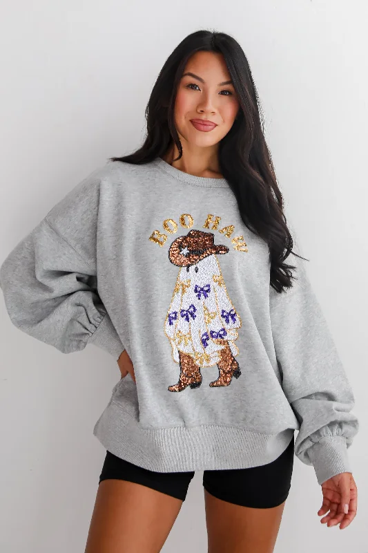 Daily Specials premium gym hoodieFINAL SALE - Boo Haw Sequin Sweatshirt