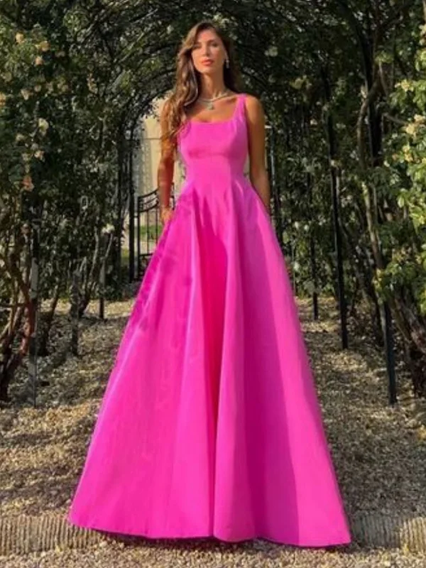 Instant Discount playful dressplayful dressA Line Hot Pink Satin Long Prom Dresses with Pocket, Long Hot Pink Formal Graduation Evening Dresses SP2897