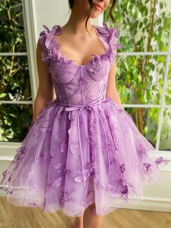 Online Exclusive mini dressmini dressPrincess Purple Lace Floral Short Prom Dresses, Lilac Homecoming Dresses with Appliques, Purple Formal Graduation Evening Dresses SP2734 Online Exclusive mini dressmini dressPrincess Purple Lace Floral Short Prom Dresses, Lilac Homecoming Dresses with Appliques, Purple Formal Graduation Evening Dresses SP2734