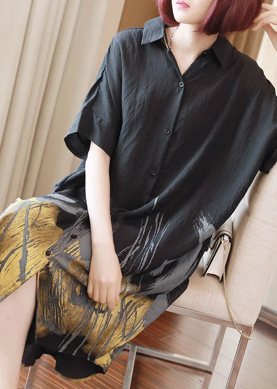 Lowest Prices party dressparty dressCasual Black Oversized Tie Dye Cotton Long Dress Summer