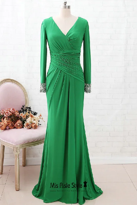 statement dressFit and Flare Long Sleeve Green Evening Dress