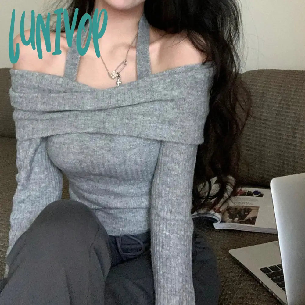 Exclusive Preview Lunivop Fashion Solid Color Off Shoulder Slash Neck Sweaters Women Autumn Y2k Knitted Pullovers Korean Slim Casual Elegant Sueter Top