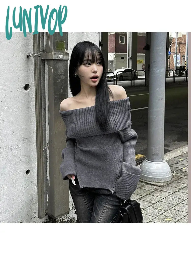 Can't Miss Lunivop Woman Wool Sweater Slash Neck Pullover Off Shoulder Cashmere Long Sleeve Top Casual New Design Elegant Chic Sexy Hot Tide