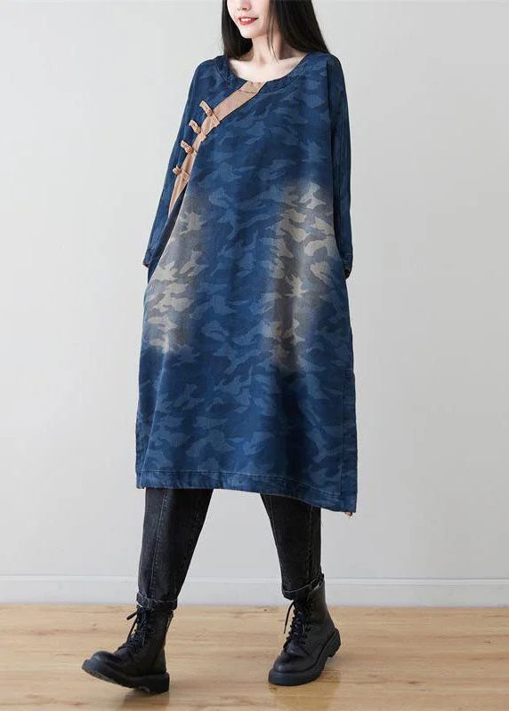 Can't Miss velvet dressvelvet dressClassy Blue Camouflage Patchwork Chinese Button Denim Dresses Spring