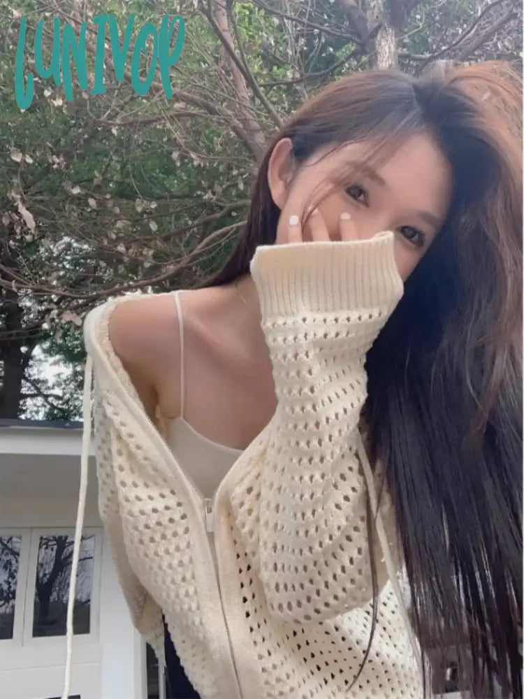 Friends and Family Sale Lunivop Vintage Hollow Out Loose Hooded Coats Women Autumn Casual Outerwear Solid Cardigan Mujer Gentle All Match Korean Jackets Trendy