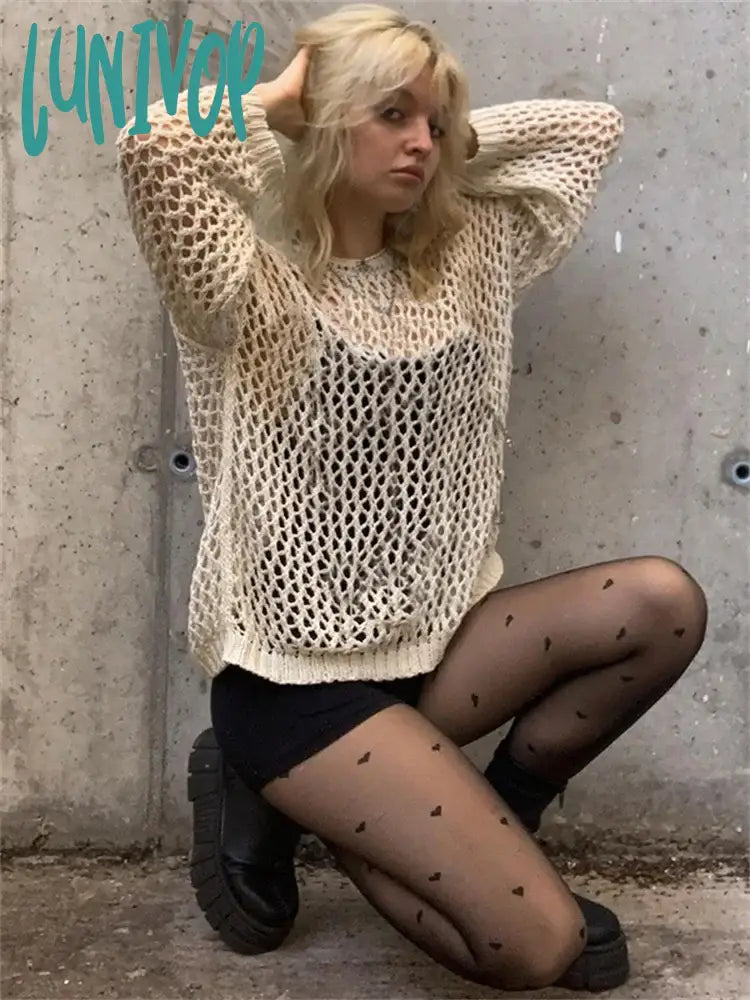 Limited Availability Lunivop Y2K Harajuku Hollow Out Knit Pullovers Crewneck Autumn Vintage Fairycore Grunge Top Fashion Retro Smock Sweater Sweater Women