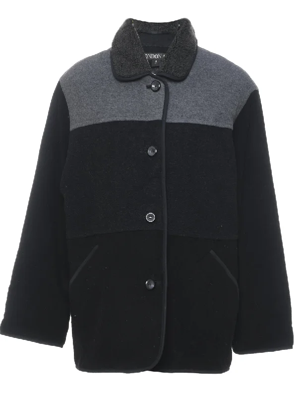 urban casual coatBlack & Grey Contrast Wool Coat - L