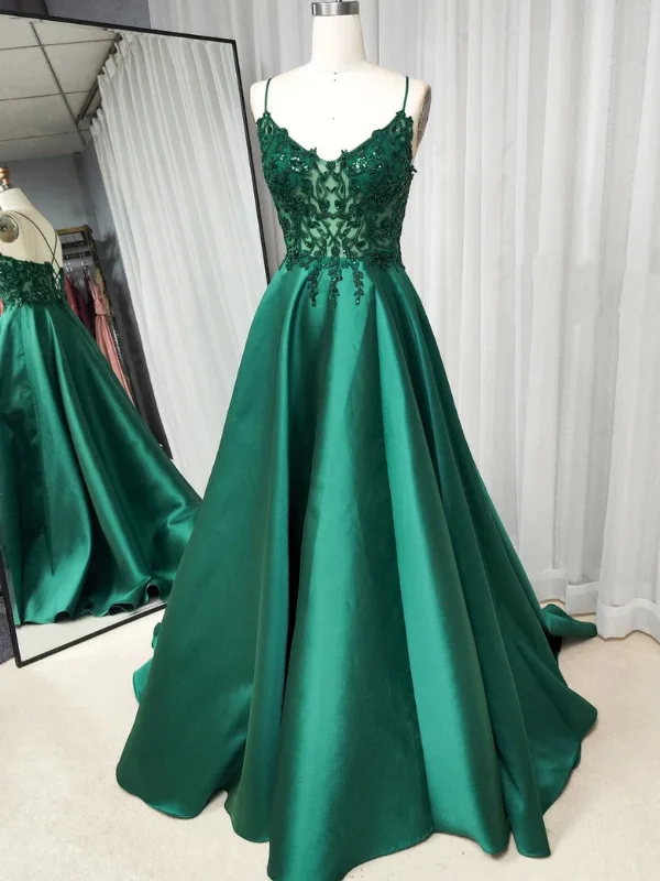 Limited Availability fitted bodycon dressfitted bodycon dressV Neck Open Back Green Lace Long Prom Dresses, Green Lace Formal Graduation Evening Dresses SP2763