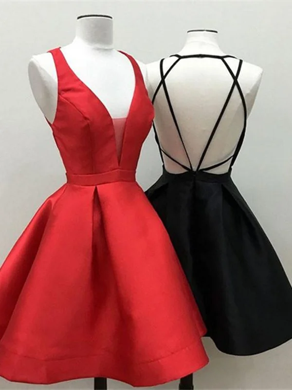 Special Buy fitted cocktail dressfitted cocktail dressV Neck Backless Short Red/Black Prom Dresses, Open Back Red/Black Homecoming Dresses, Red/Black Formal Evening Dresses
