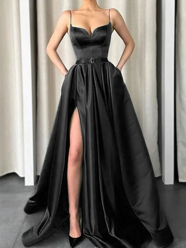 Extra Discounts formal dressformal dressSimple A Line V Neck Green/Black Satin Long Prom Dresses with High Slit, Green/Black Formal Graduation Evening Dresses SP2566 Extra Discounts formal dressformal dressSimple A Line V Neck Green/Black Satin Long Prom Dresses with High Slit, Green/Black Formal Graduation Evening Dresses SP2566