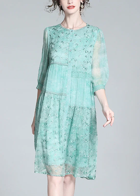 Major Savings summer dresssummer dressBeautiful Light Green O-Neck Embroideried Button Long Dresses Summer