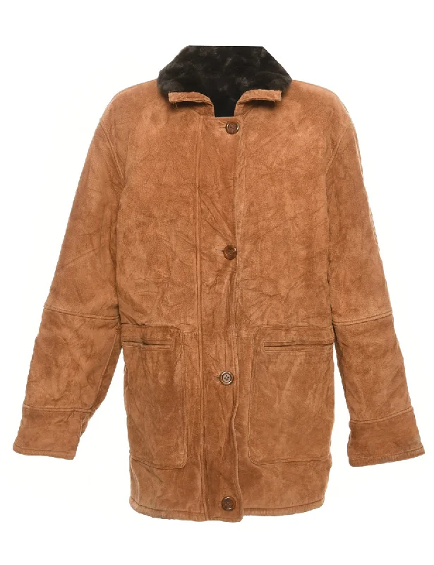 Lowest Price urban casual coatSingle Breasted Suede Faux Sherling Coat - M