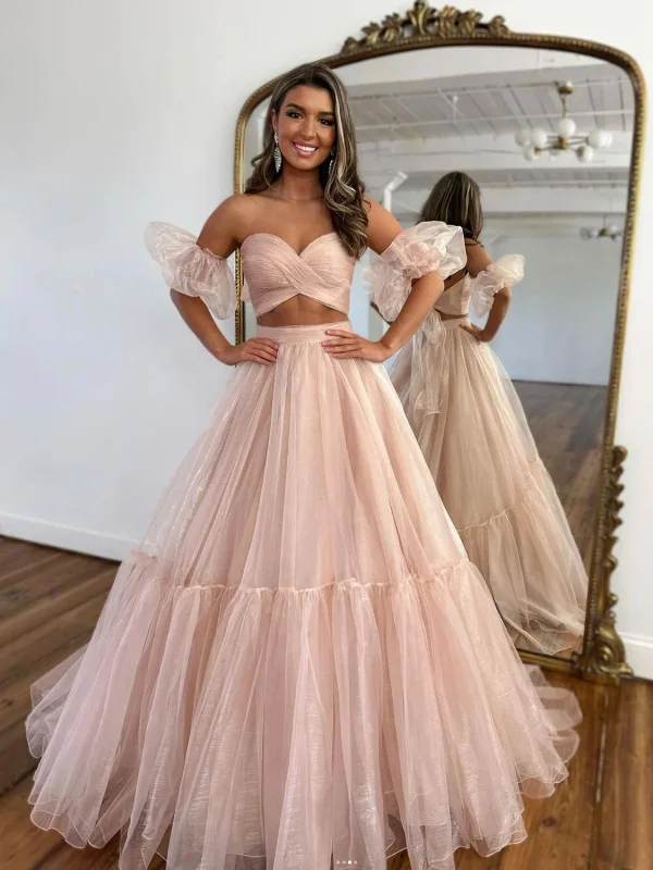 Act Now sleek dresssleek dressSweetheart Neck Two Pieces Pink Tulle Long Prom Dresses, Strapless Pink Formal Dresses, Long Pink Evening Dresses SP2728