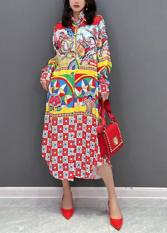Members Only silk dresssilk dressBohemian Red Peter Pan Collar Print Vacation Dresses Fall
