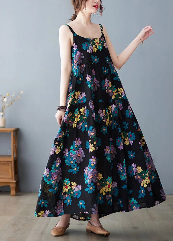 Daily Deals mini dressmini dressBlack Print Cotton Spaghetti Strap Dress Exra Large Hem Summer