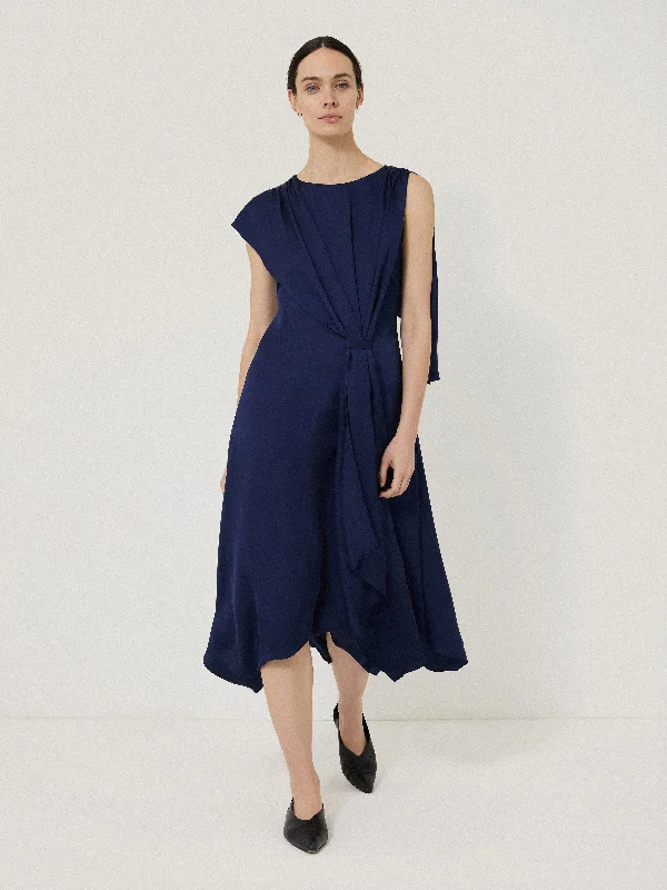 textured dressViscose Drape Cape Dress | Navy