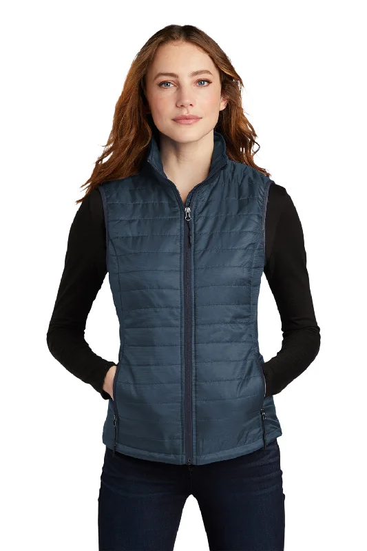 Online Only graphic coatPort Authority Womens Water Resistant Packable Puffy Full Zip Vest - Regatta Blue/River Navy Blue
