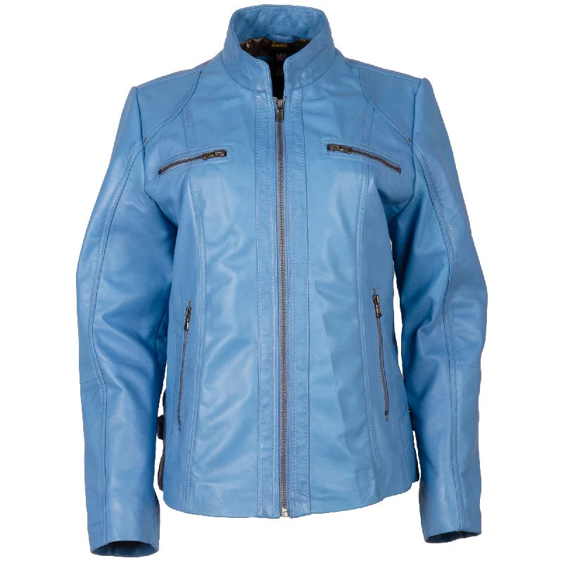 Deal Mania comfortable outerwearOBFQ Women's Biker Jacket - Baby Boy Blue