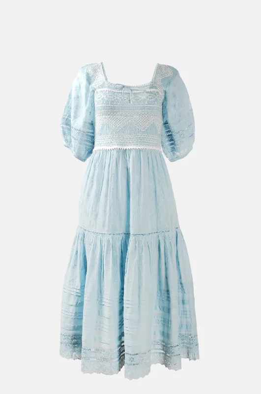 Limited Edition high-end athletic hoodieOlga Smocking Puff Slv Dress Blue
