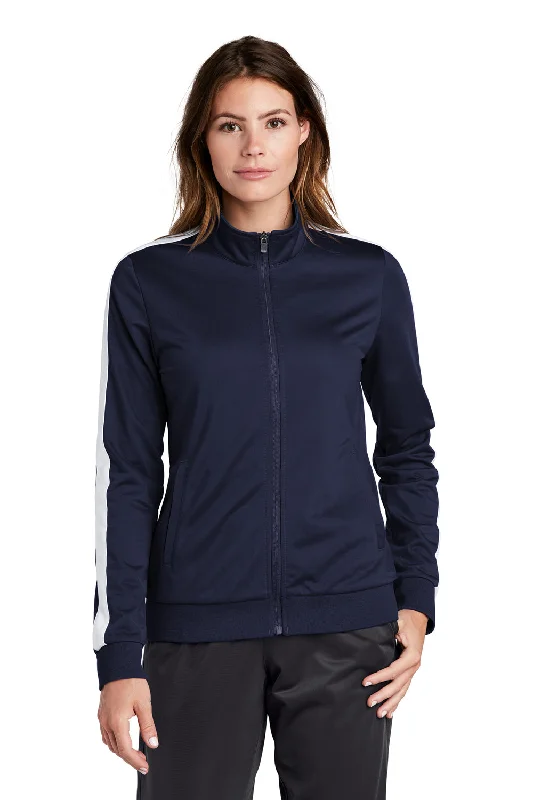 Bargain Bin tailored coatSport-Tek Womens Full Zip Track Jacket - True Navy Blue/White