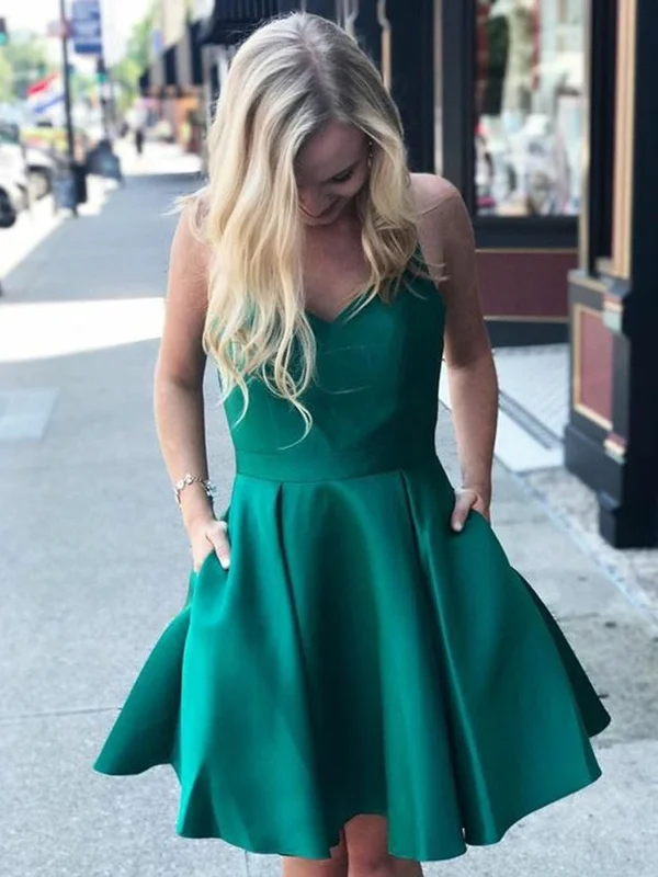 Mega Sale knit dressknit dressV Neck Green Satin Short Prom Dresses, Short Green Homecoming Graduation Dresses, Open Back Green Formal Evening Dresses
