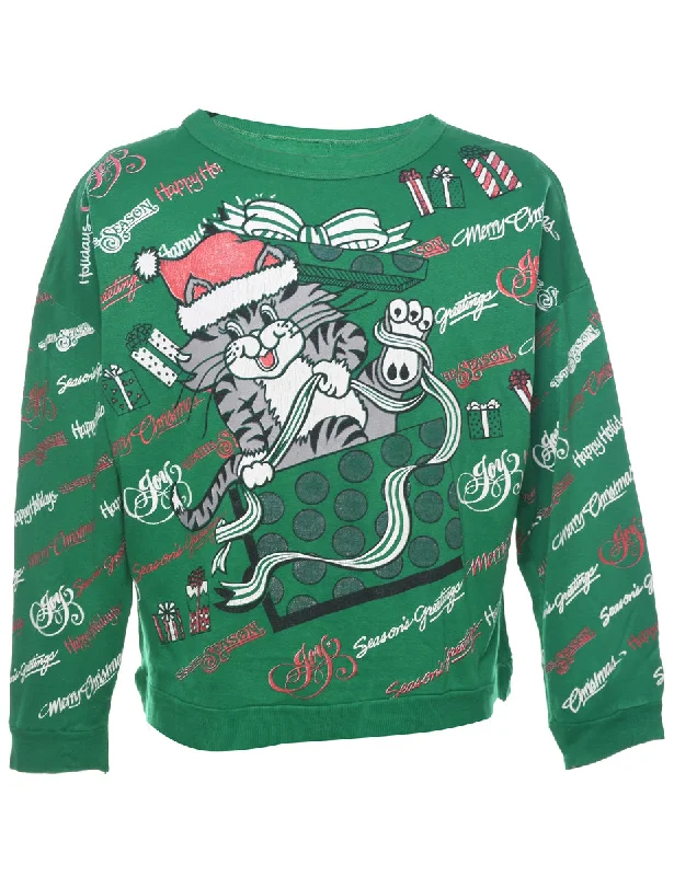 Best Bargains trendy bomber coatCat Printed Christmas Sweatshirt - L