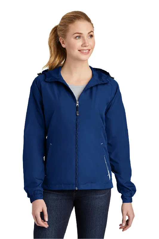 Early Access chic coatSport-Tek Womens Water Resistant Full Zip Hooded Jacket - True Royal Blue/White