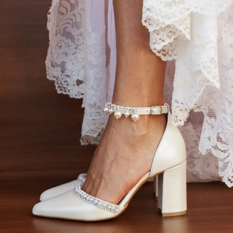 Unmissable Offer vintage-inspired dressvintage-inspired dressWhite  Pearl  Ankle Strap Pointy  Block Heels  709119829327