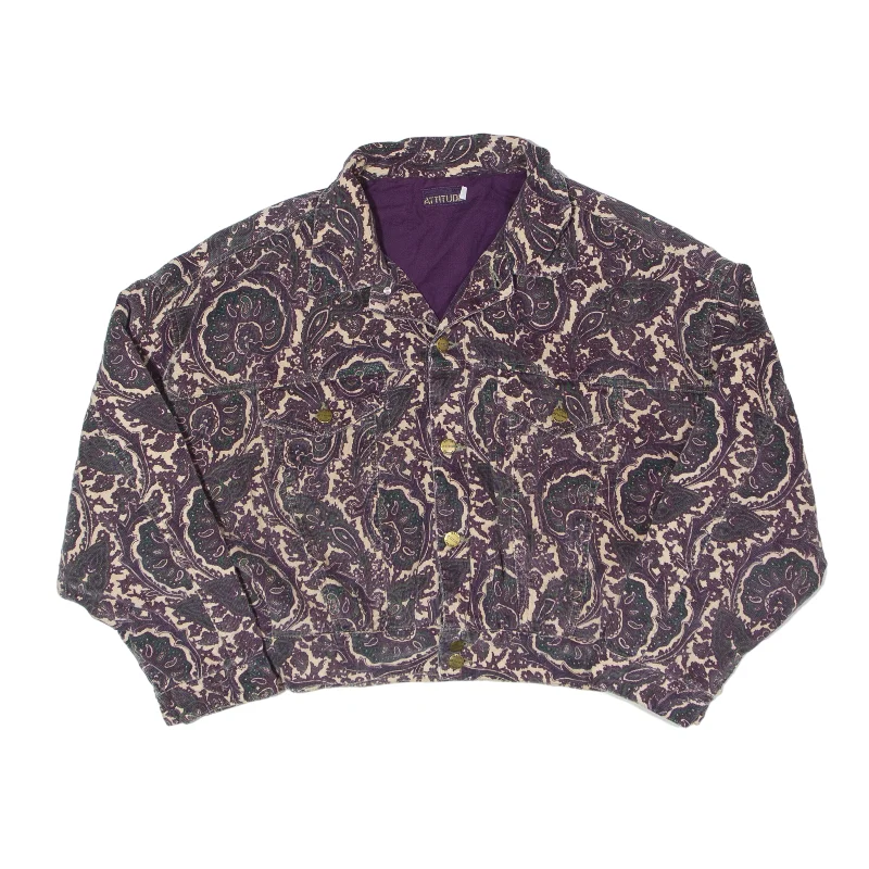 Discount Mania cold weather coatATTITUDE Relaxed Fit Corduroy Jacket Purple 80s Paisley Womens M