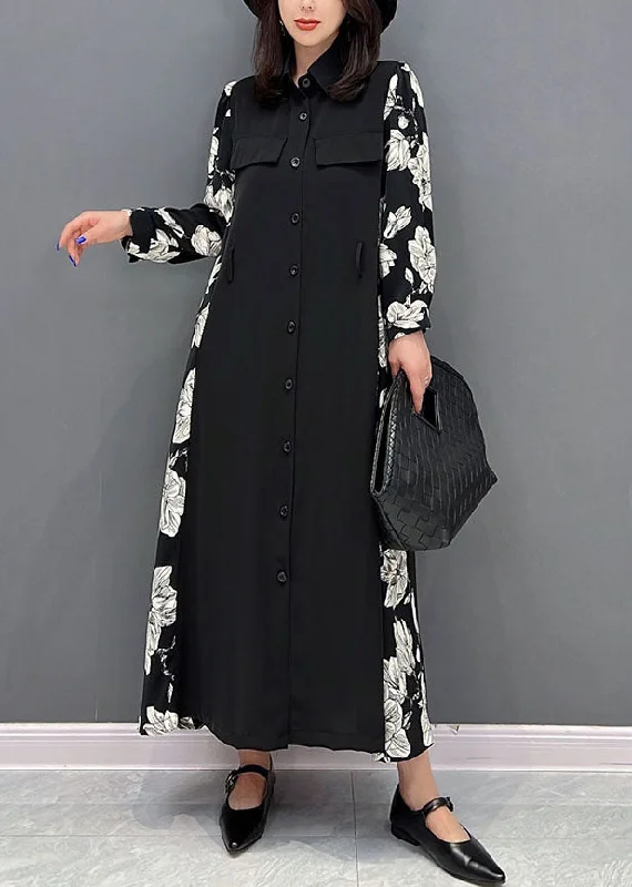 Quick Sale party dressparty dressClassy Black Peter Pan Collar Patchwork Print Chiffon Cinch Dresses Fall