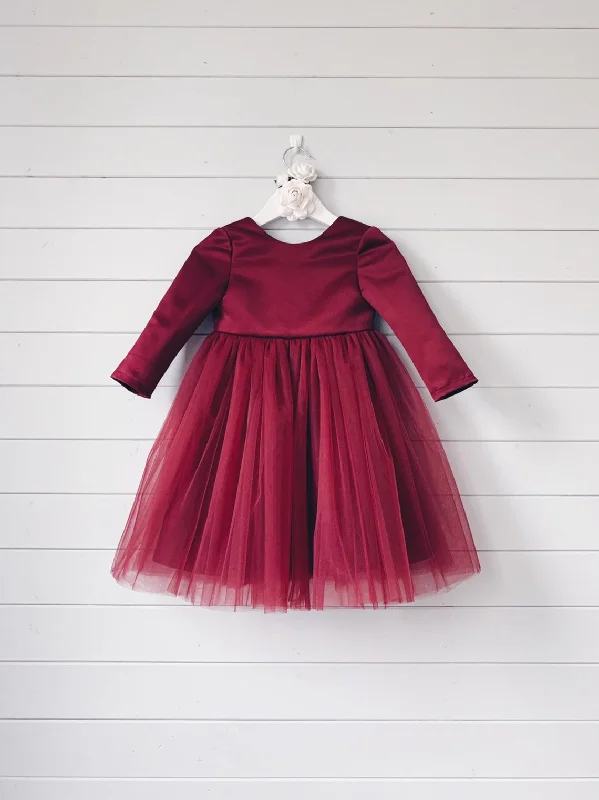 casual shift dressLong Sleeve Burgundy Girls Birthday Party Dress