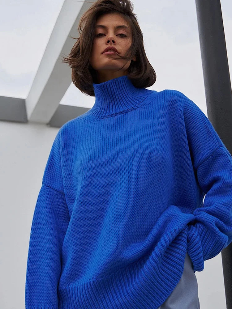 Clearance Items Lunivop Knitted Turtleneck Pullover Sweaters Women Casual Loose Solid Long Sleeved Sweater Female 2024 Autumn Winter Oversized Tops