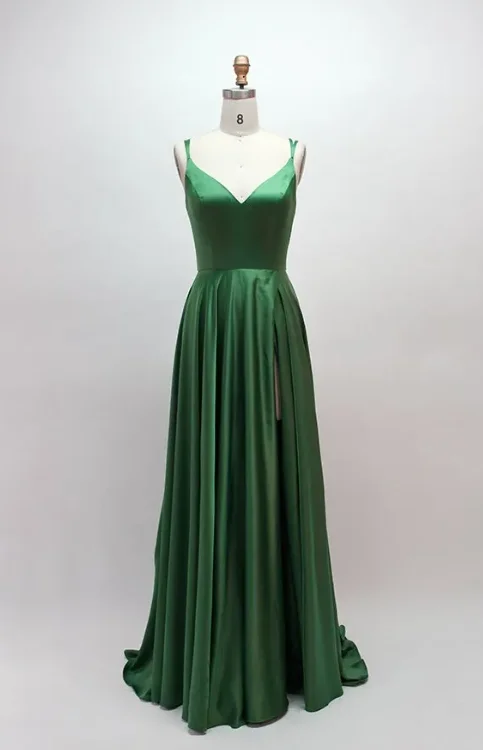 relaxed fit dressSexy Slit Green Soft Satin Party Dress