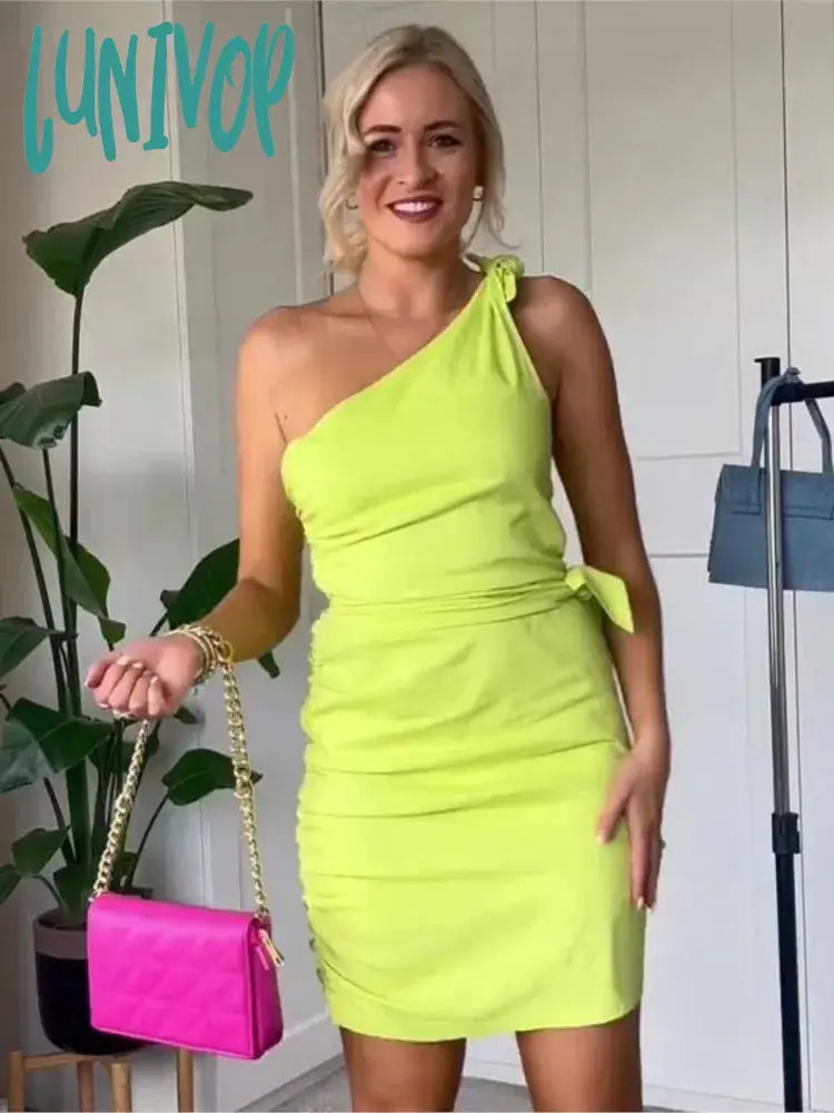 Fantastic Offers Lunivop Fashion Sleeveless Asymmetric Short Dress for Women Solid Color Pullover Knot Slim Dresses Summer Street Party Vestidos