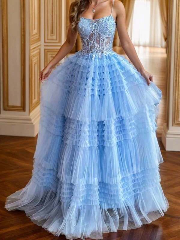 Unbeatable Prices summer dresssummer dressPrincess A-line Spaghetti Straps Light Blue Lace Long Prom Dresses, Light Blue Lace Formal Graduation Evening Dresses SP2915