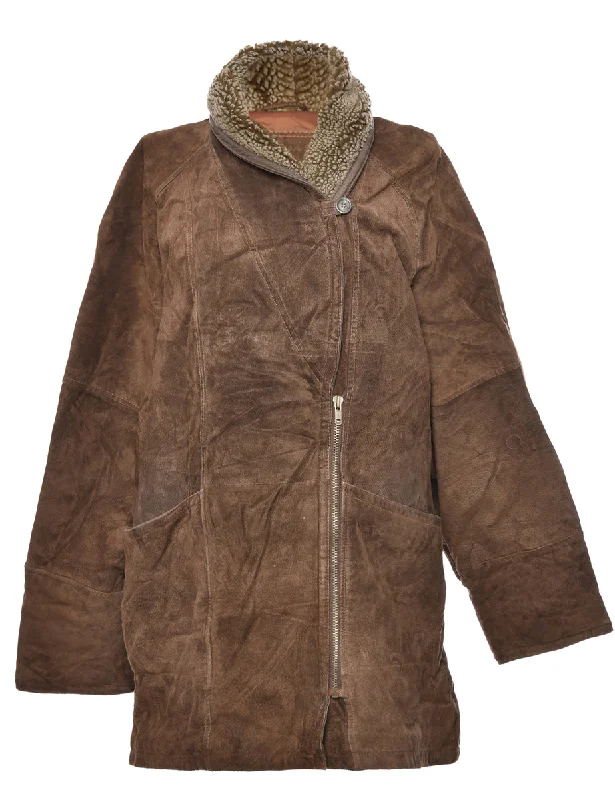 Savings Galore comfortable coatShearling Lined Dark Brown Coat - L