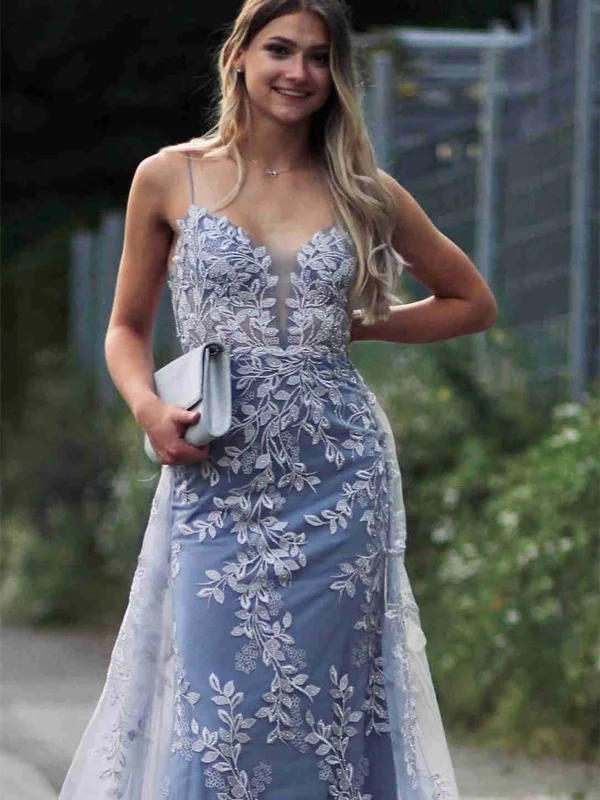 Epic Deals fitted dressfitted dressElegant Mermaid Backless V Neck Blue Lace Long Prom Dresses, Mermaid Blue Formal Dresses, Blue Lace Evening Dresses SP2325