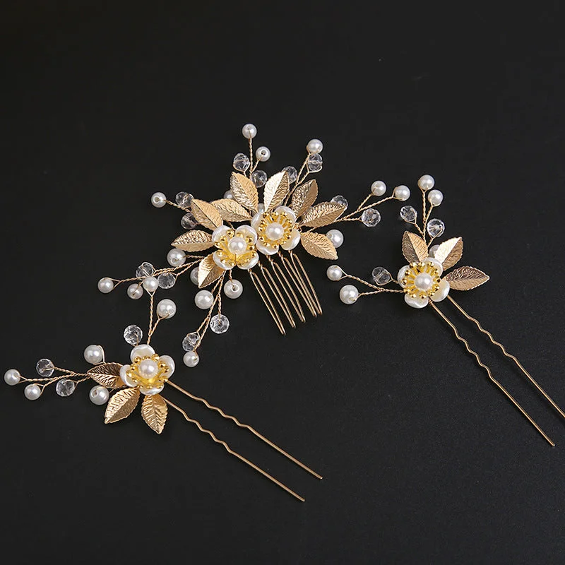 Instant Discount midi dressmidi dressGold Leaf Hair Comb Handmade Bride Crown Headpiece Flower comb set  690525637756