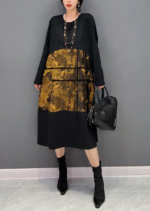Don’t Miss Out pleated maxi dresspleated maxi dressStyle Black O-Neck Patchwork Print Cotton Maxi Dress Spring