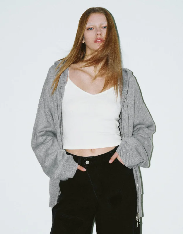 Low Prices Zipper Front Hooded Knitted Cardigan