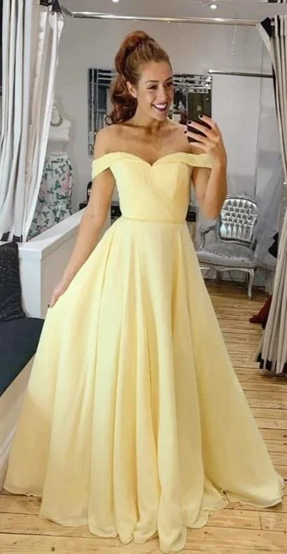 Overstock elegant dresselegant dressBeaded Off Shoulder Sleeve Yellow Prom Dress