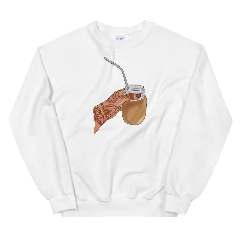 trendy gym wear hoodieIced Coffee Mendhi Hands Sweatshirt