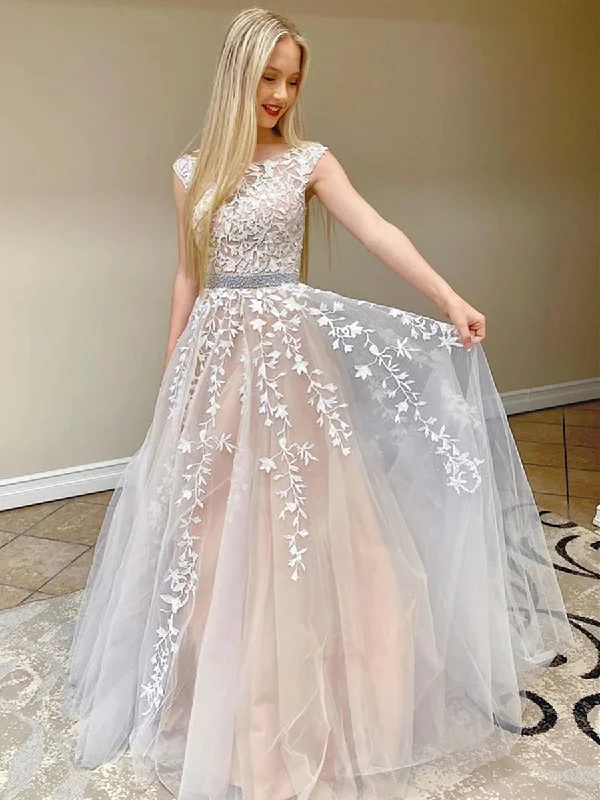 Price Rollback satin dresssatin dressCap Sleeves Round Neck Long Lace Champagne Prom Dresses, Cap Sleeves Lace Champagne Formal Dresses, Lace Champagne Evening Dresses, Party Dresses